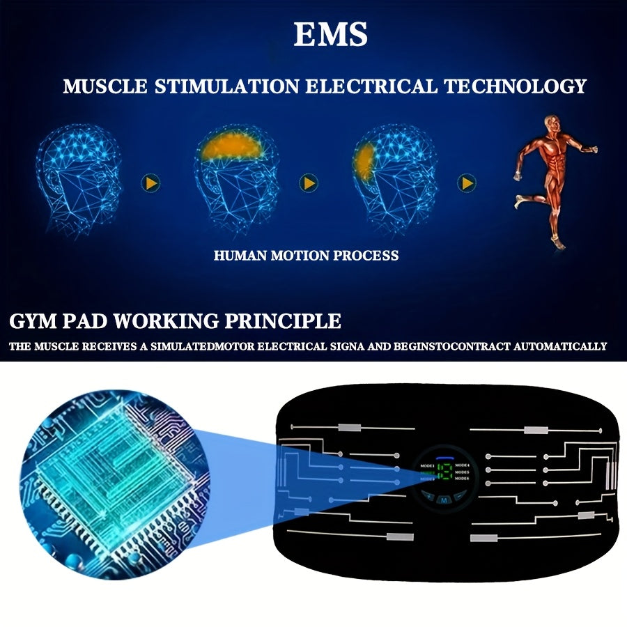 Ремень для массажа EMS с зарядкой USB, 6 режимов, 18 уровней интенсивности, массажер для всего тела