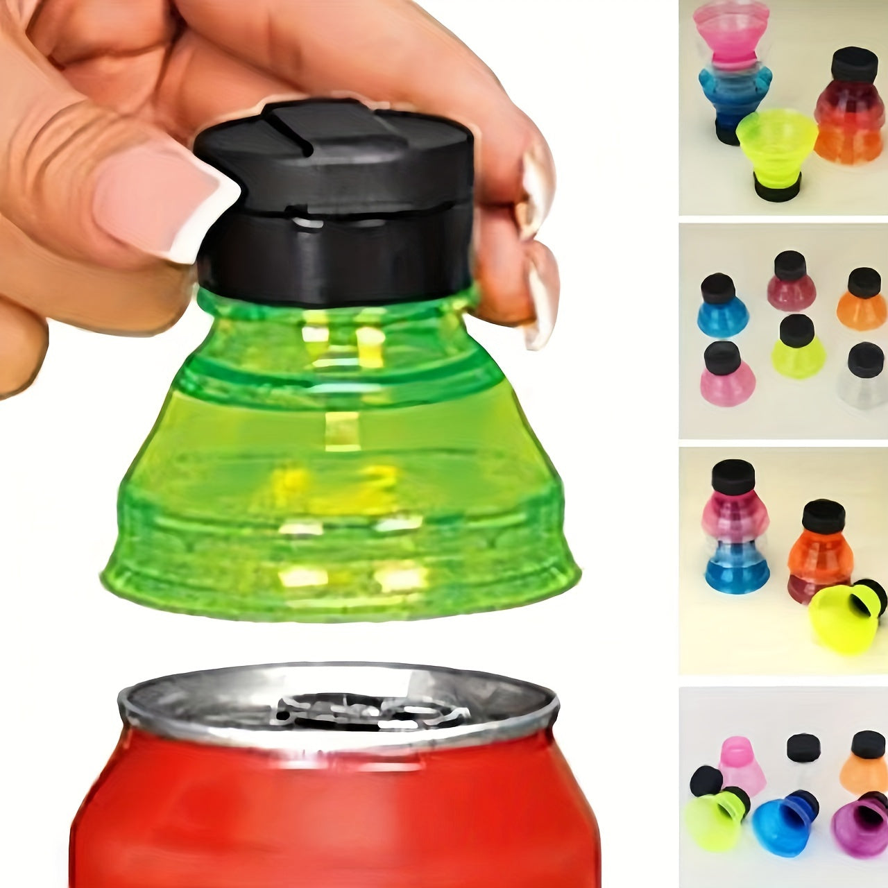 Qayta ishlatiladigan 6 ta plastik qopqoq, barcha soda, pivo va energiya ichimliklariga mos keladi, quvvat talab qilinmaydi, pikniklar, plyajlar va ochiq havoda yig'ilishlar uchun mukammal