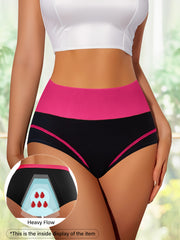 Women Cotton Leakproof Period Panties High Waist Color Block 3-Layer Support