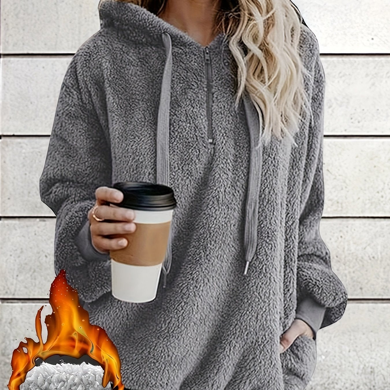 Sudadera con capucha de felpa para mujer talla grande, oversize, cómoda para invierno