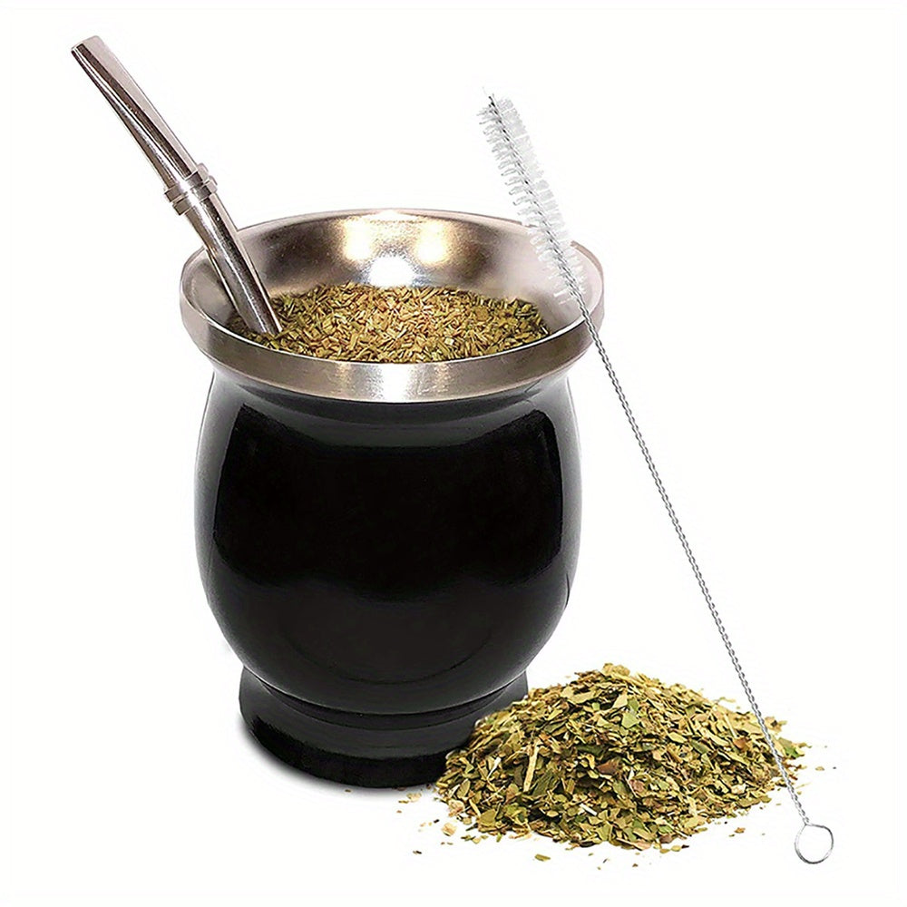 8oz Stainless Steel Yerba Mate Set with Bombilla Straw and Brush for Gifting
