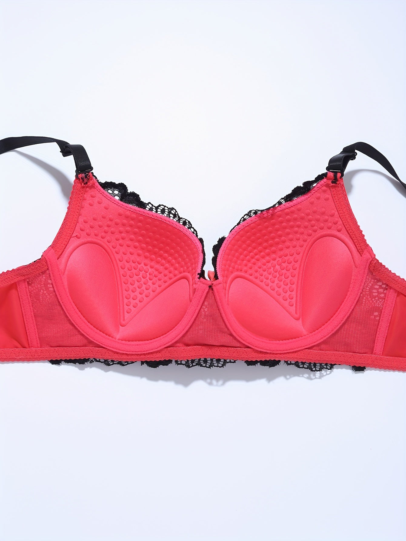 Colorblock Lace Lingerie Set with Bow Details and Push-Up Bra