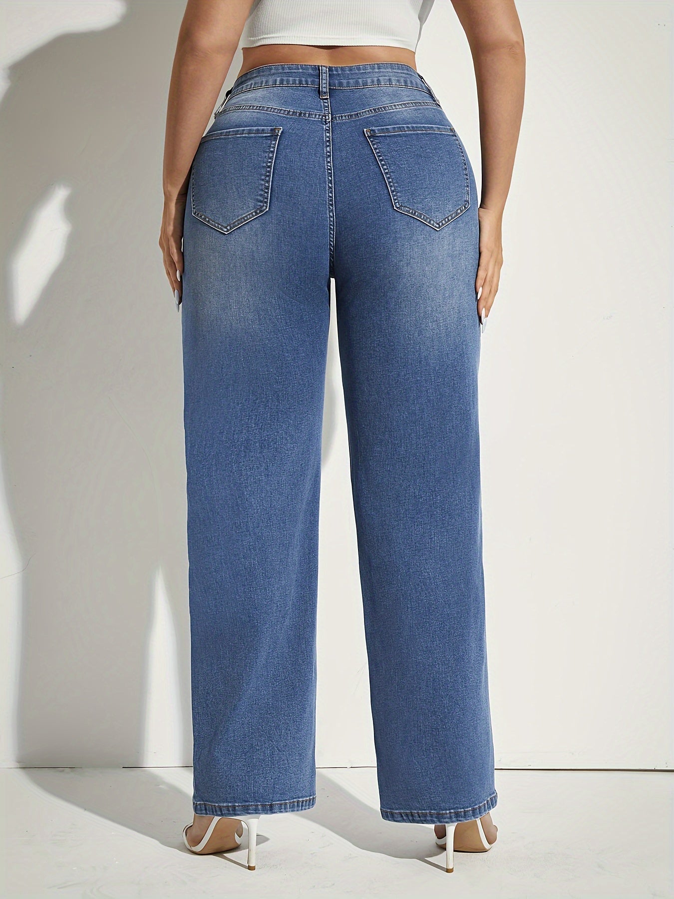 Jeans de mezclilla para mujer de corte recto con alta elasticidad, dobladillo enrollado, para todas las estaciones