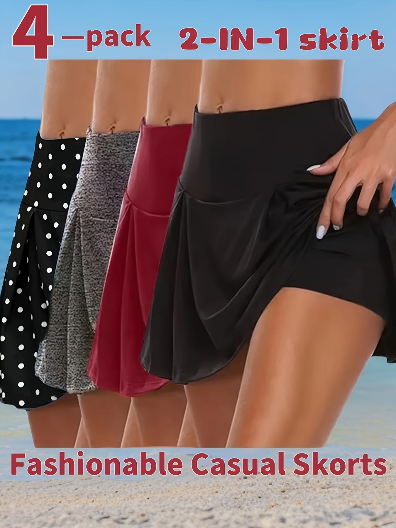 Plus-Size Women's Summer 2-in-1 Shorts Skirt Set Breathable Elastic