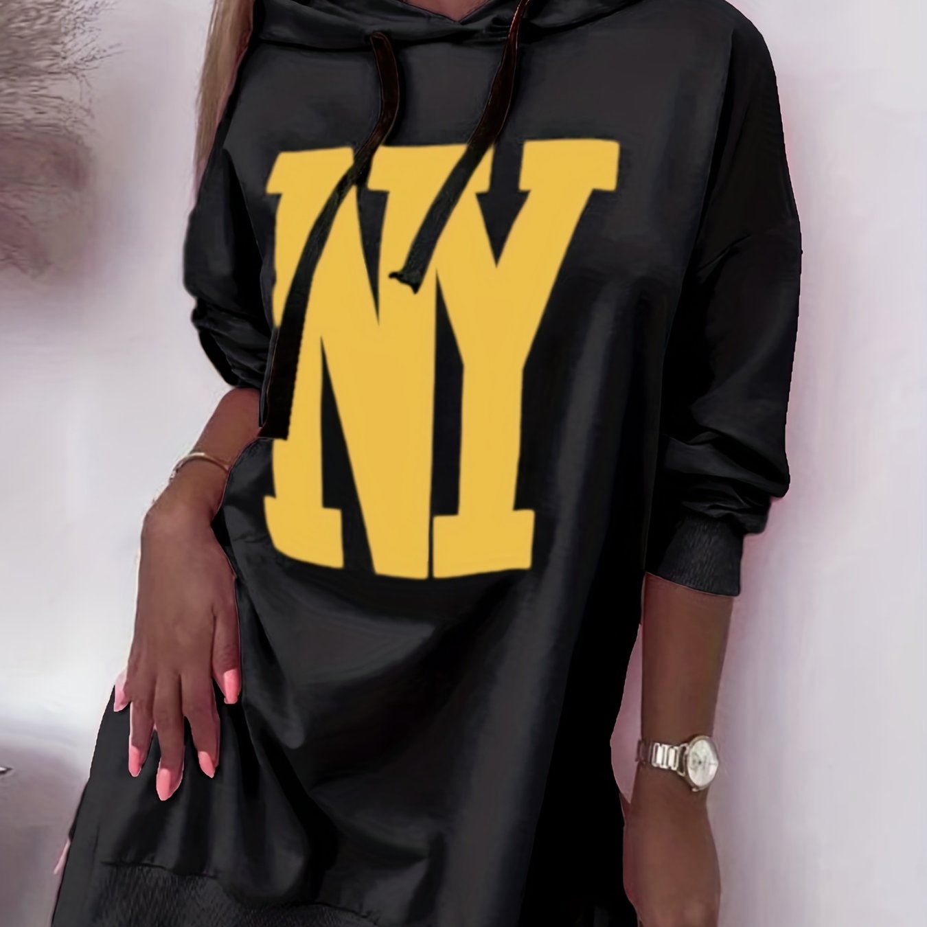 Plus Size Women's Sweatshirt Long Sleeve Letter Print Hooded Oversized Jumper