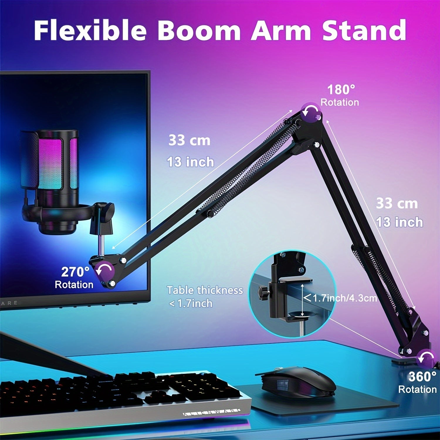 Micrófono de condensador USB con LED de 7 colores RGB con conector para auriculares para juegos, canto, karaoke y transmisión