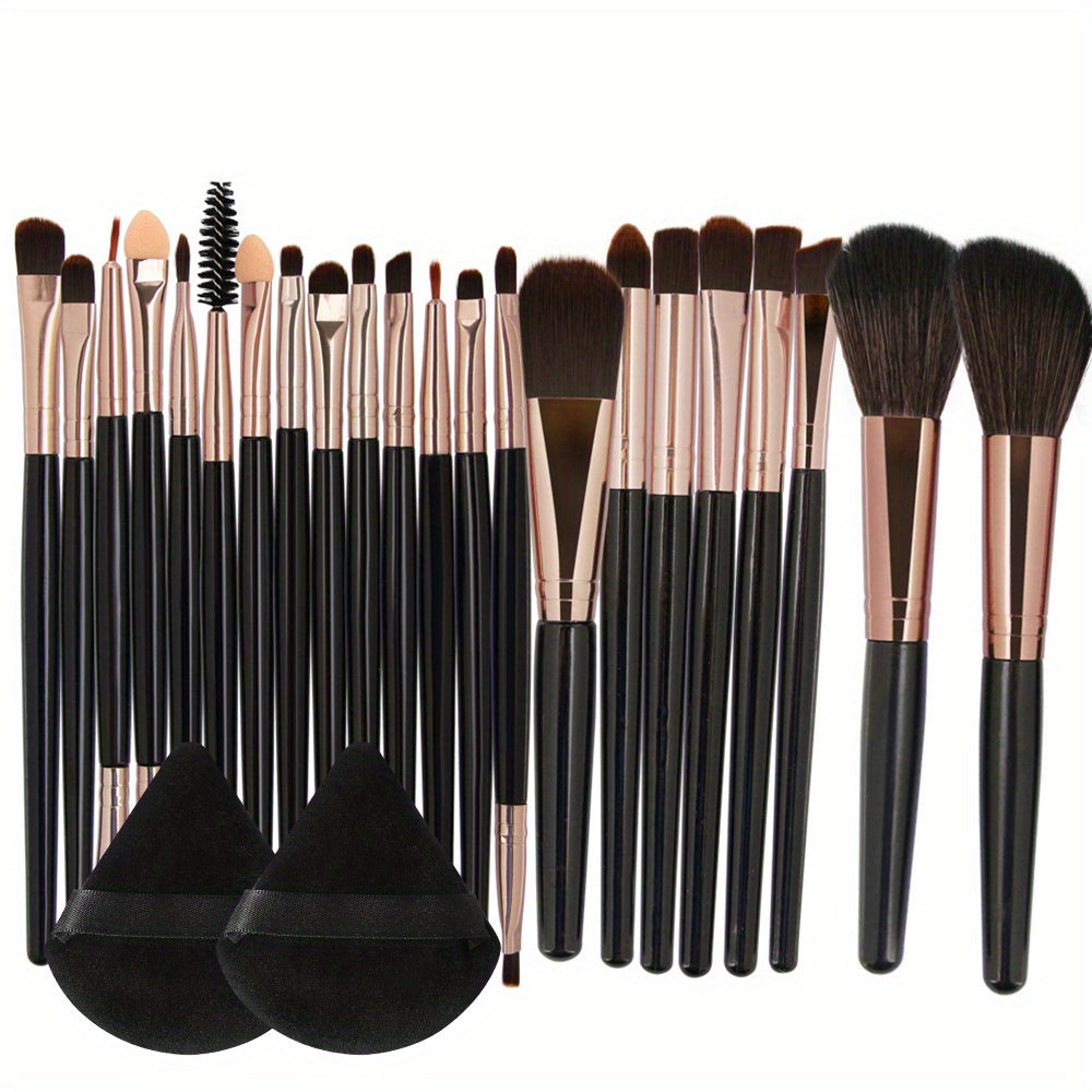 22pcs Makeup Brush Set with 2 Triangle Puffs, Professional Multi-Functional Cosmetic Brushes