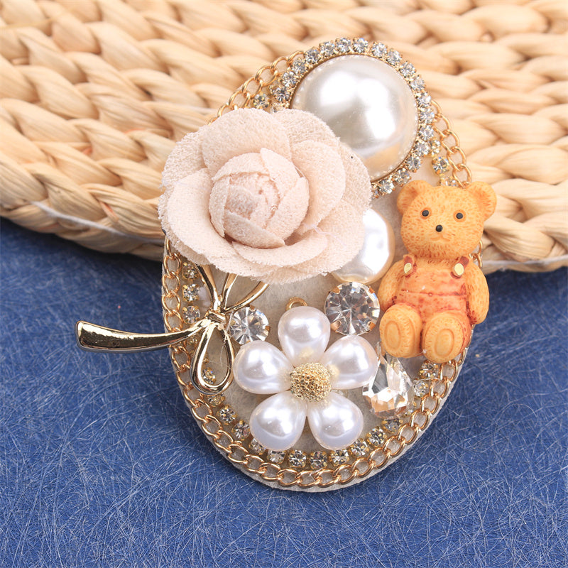 Rhinestone Bear and Flower Brooch for Clothing Bags Hats Elegant Jewelry