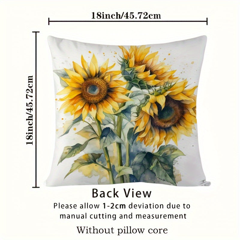 Sunflower Print Cushion Cover Soft Polyester Square Pillowcase for Sofa Bedroom 45.72cm
