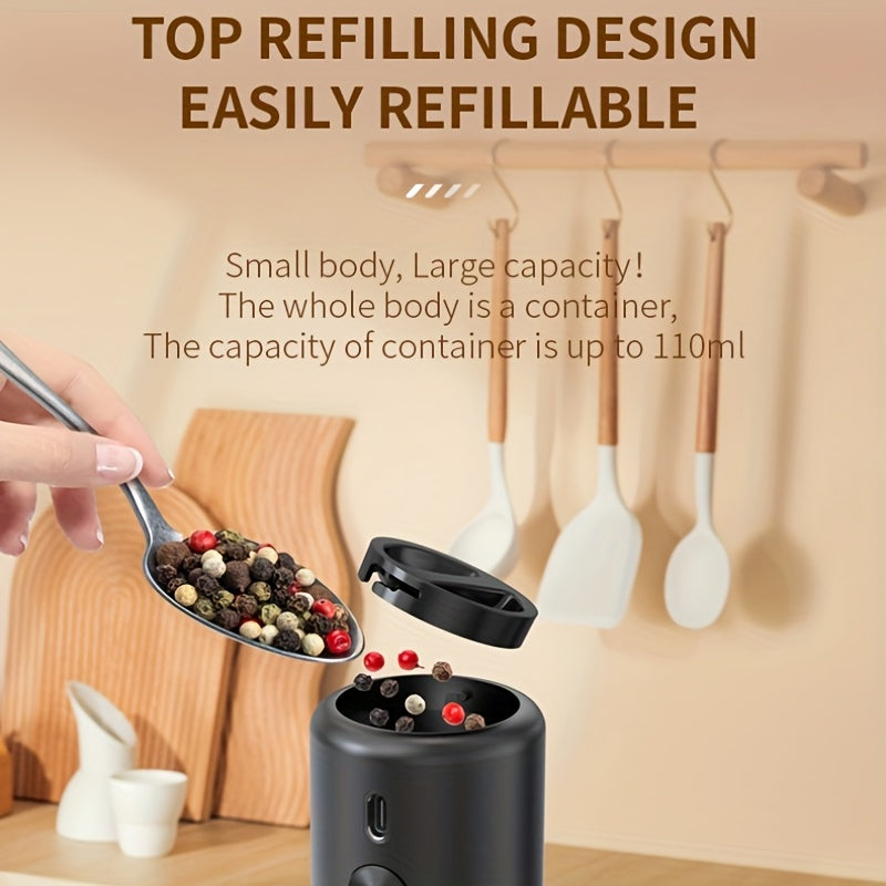 Set of 2 Electric Salt and Pepper Grinders Rechargeable Batteries 110ml Adjustable