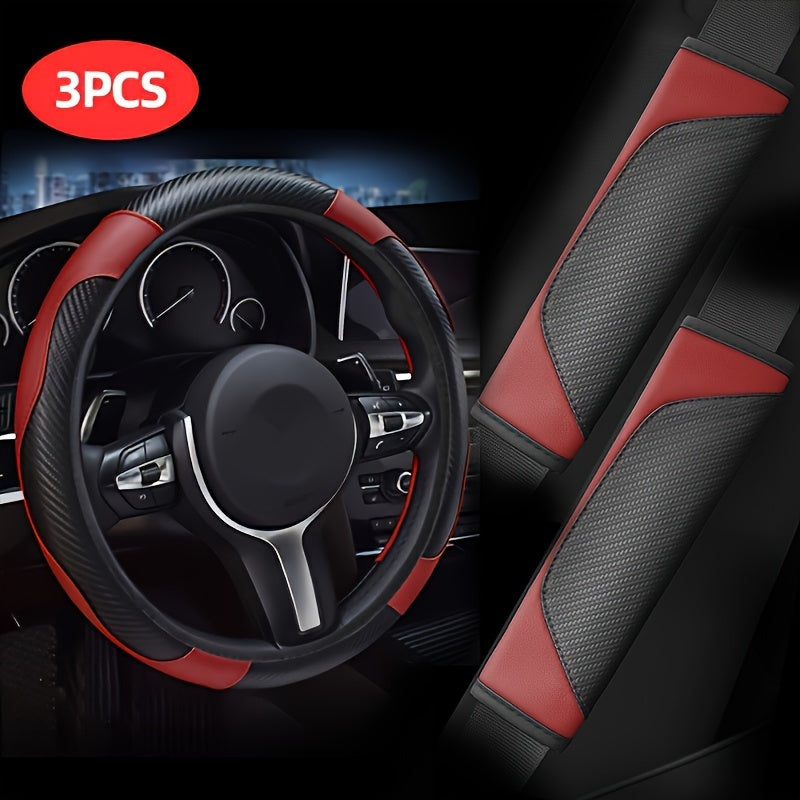 Car Steering Wheel Covers Set Carbon Fiber Pattern with Shoulder Pads