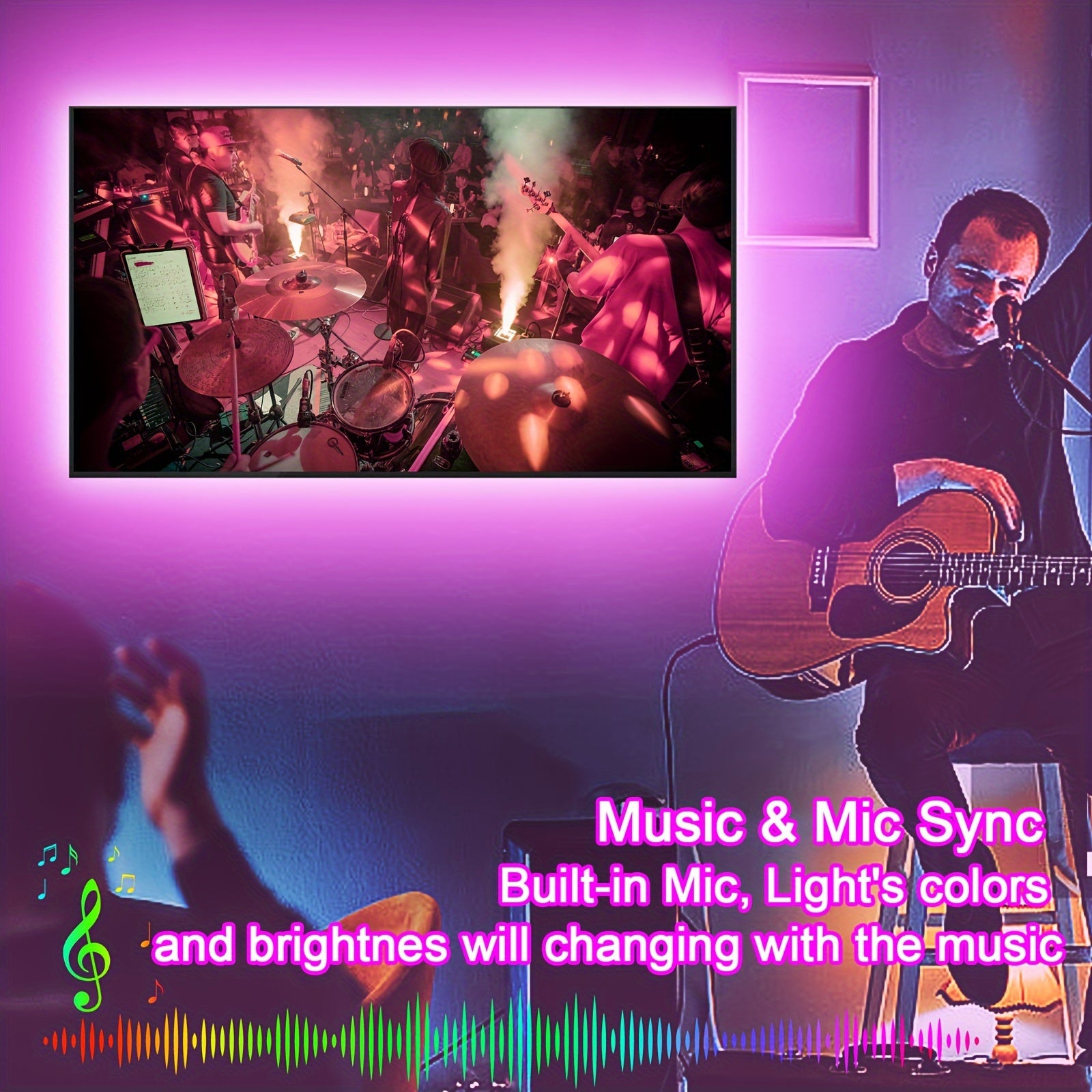 RGB LED TV Backlight Strip Dimmable Multi-Color USB Powered Remote App Control Indoor Lighting 2-5m