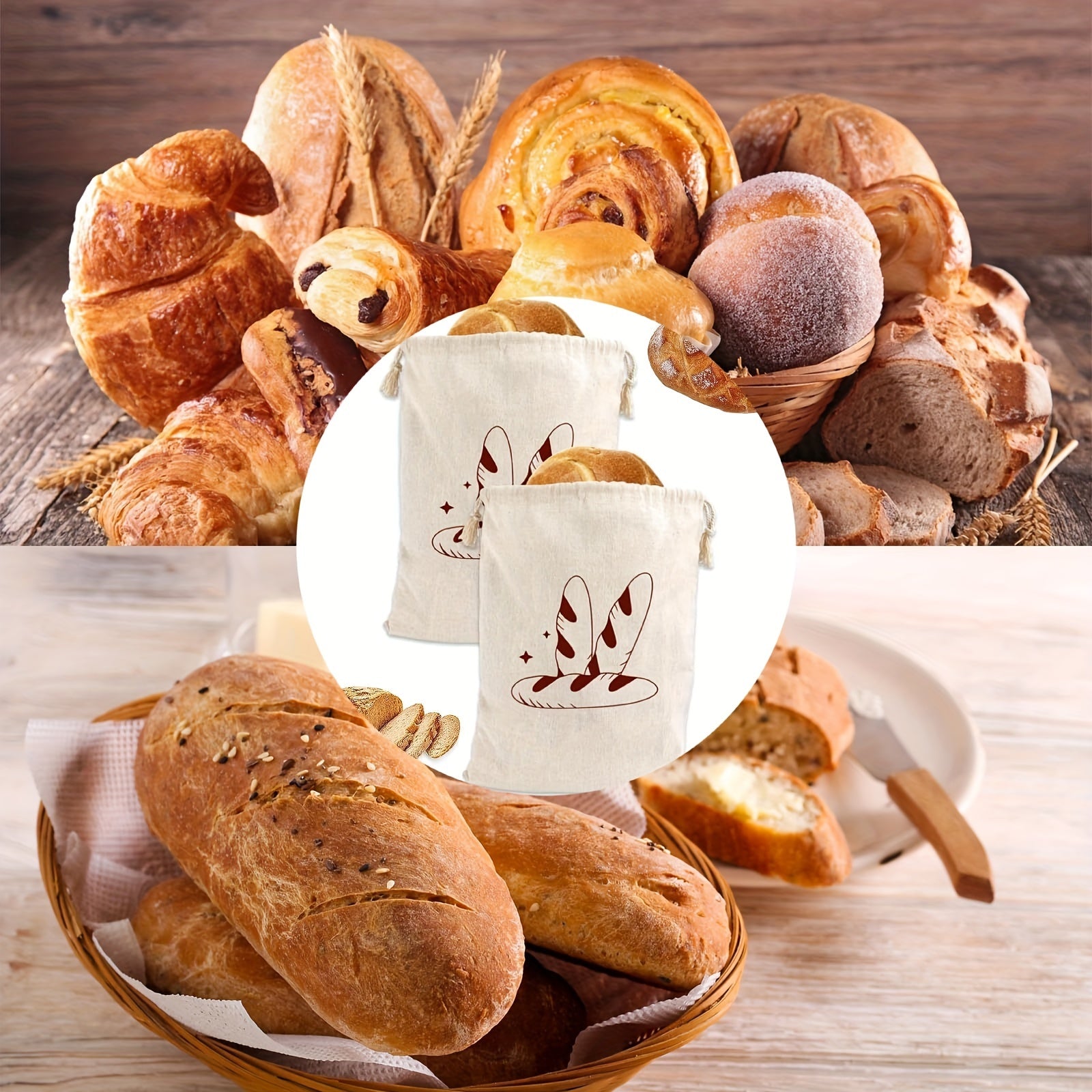 Bolsa reutilizable de lino para pan artesanal, almacenamiento ecológico y seguro para alimentos