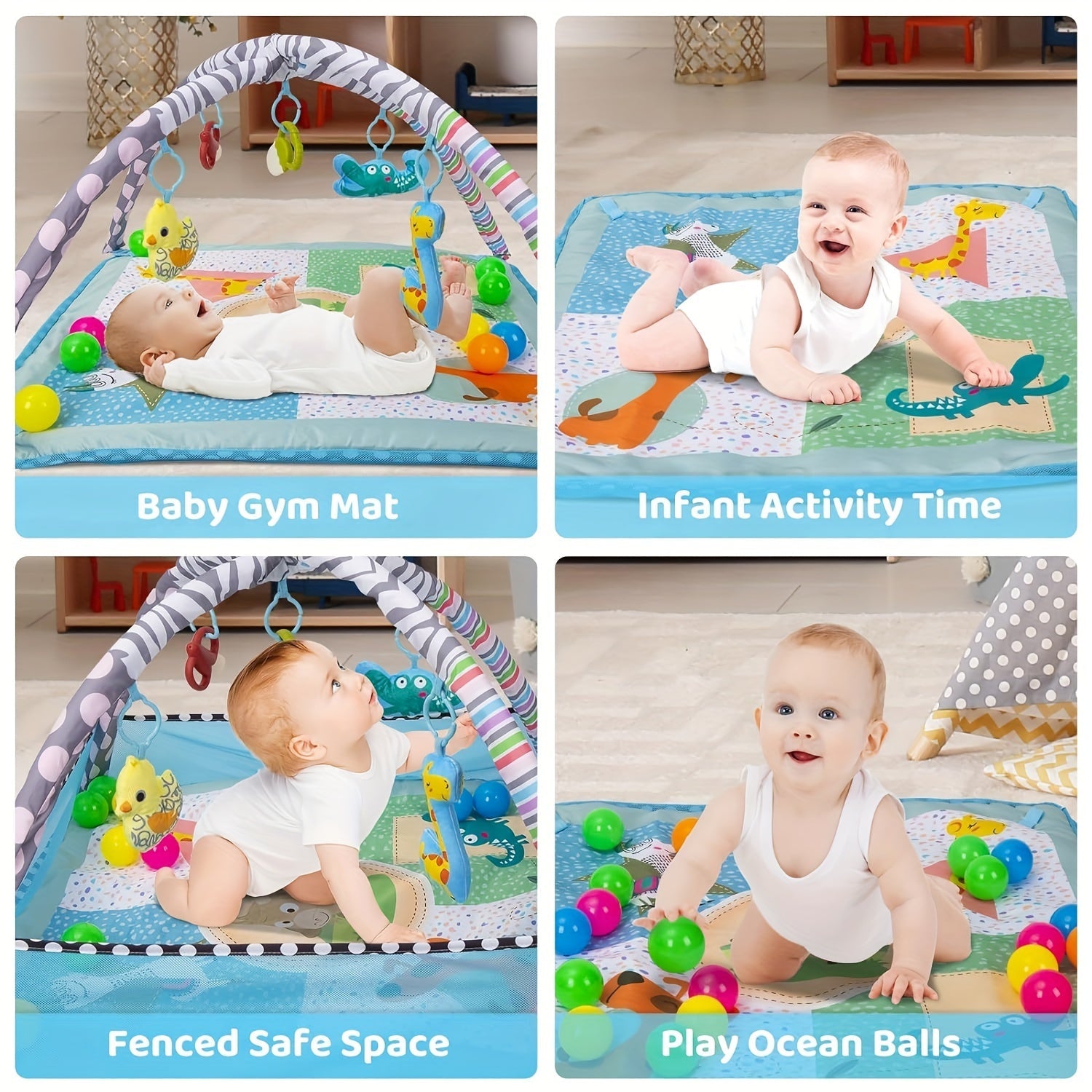 Large Baby Activity Center with Sensory Dolls and Play Mat for Tummy Time