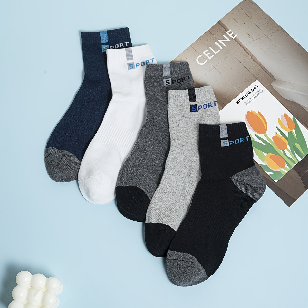 Men's Athletic Socks Moisture-Wicking Polyester Blend Breathable Sports Socks for Running and Outdoor Activities