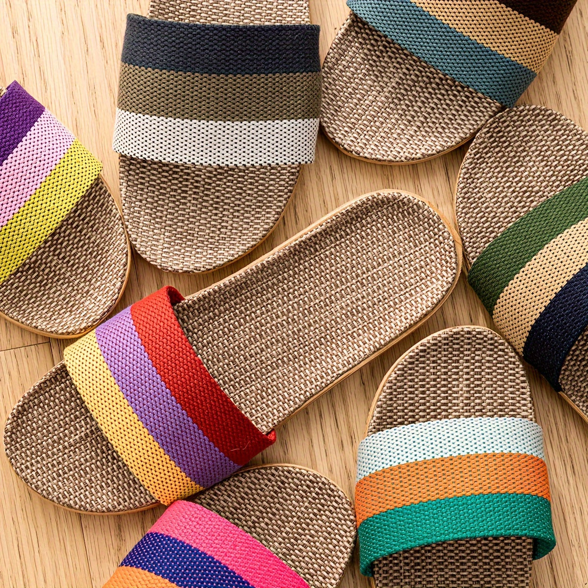 Women's Striped Fabric Slip-On Slippers Indoor All-Season Comfort