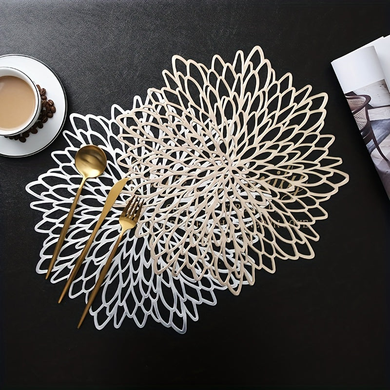 Juego de 6 manteles individuales dorados huecos para bodas y centros de mesa