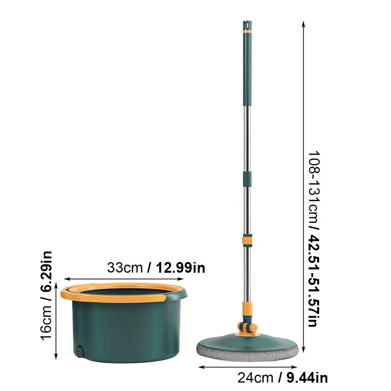 360° Spin Mop and Bucket Set with Microfiber Heads Stainless Steel Handle Self-Washing System for Home Cleaning