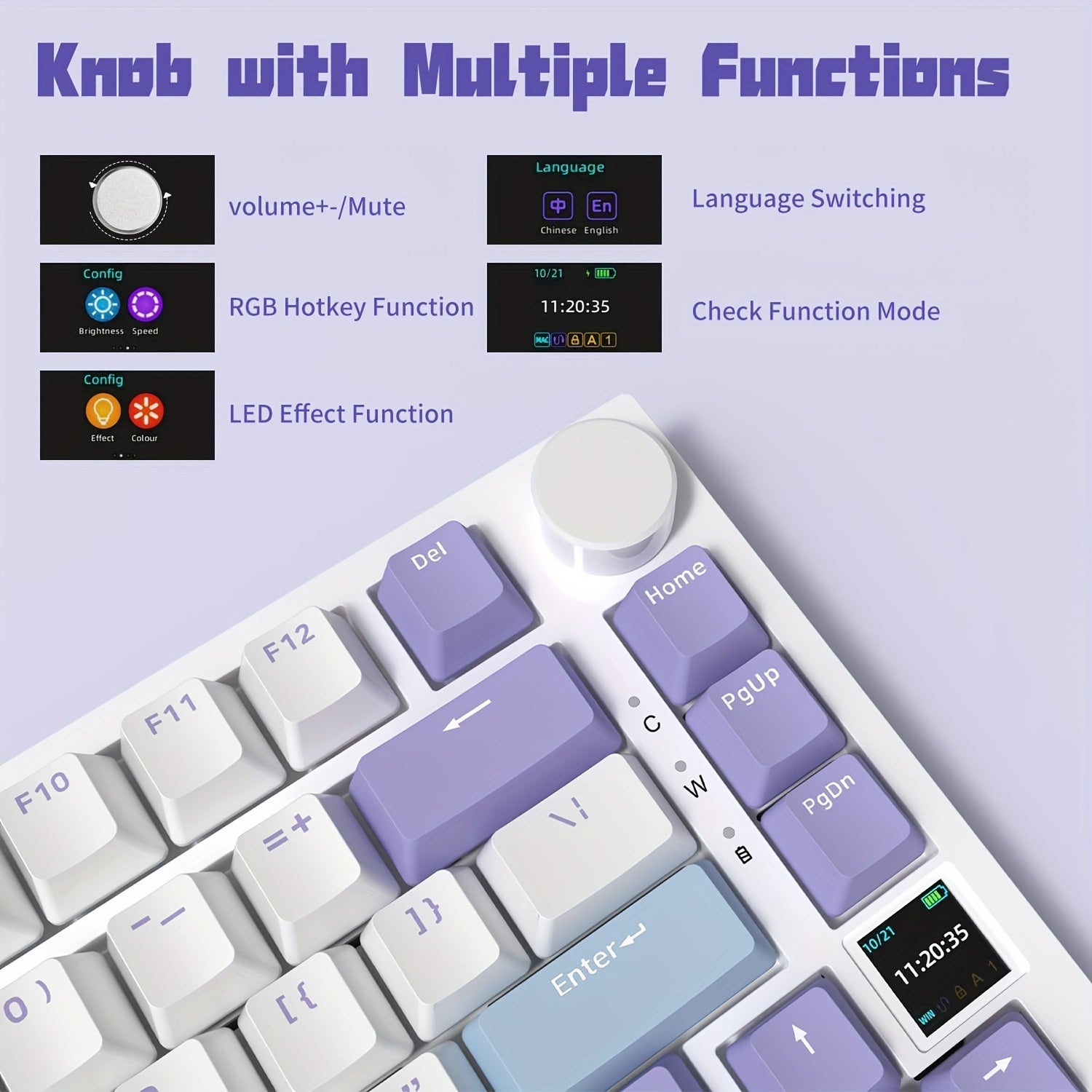 75% Hot-Swappable Mechanical Keyboard with TFT Display RGB Backlit Gasket Gateron Switches