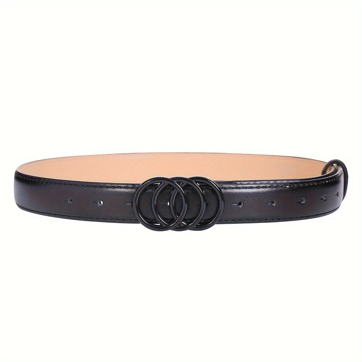 Stylish PU Leather Belt Set of 3 Black White Khaki Multi-Hole Casual Formal