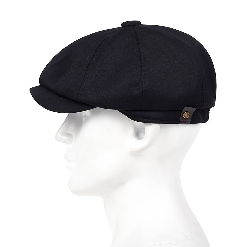 Sombrero beret negro de poliéster para hombre con correa ajustable y hebilla de metal para uso casual en otoño e invierno