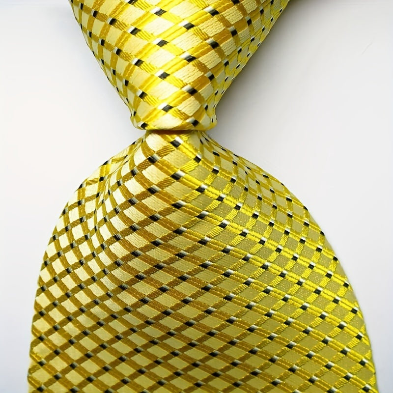 Men's Necktie Set Jacquard Woven 9cm Plaid Tie with Red Yellow Blue Black