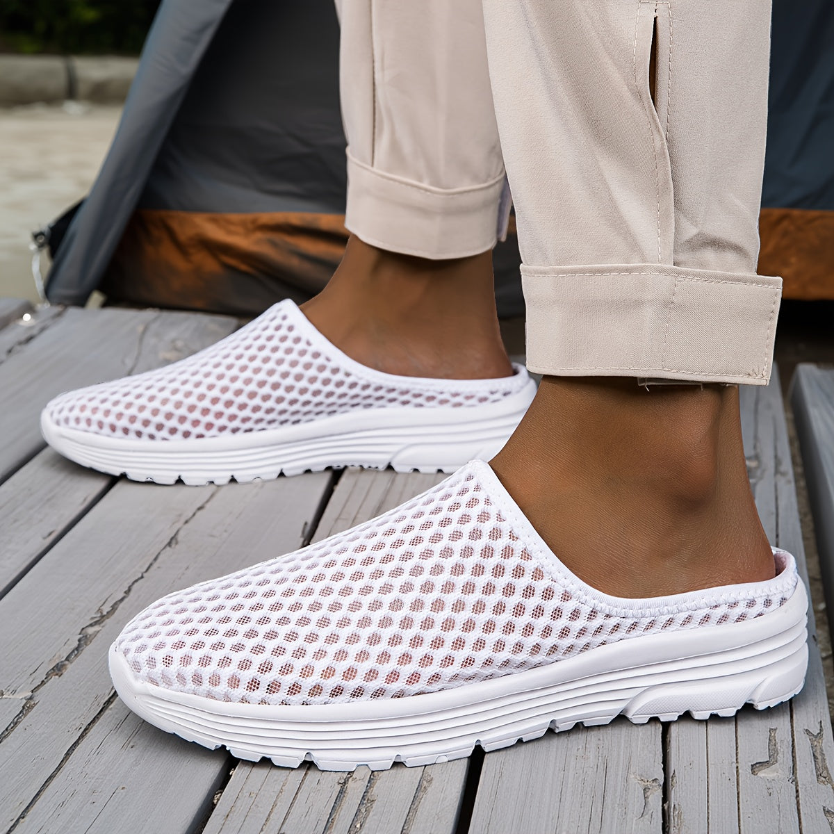 Women's Summer Breathable Mesh Slip-On Mules Lightweight Flat Casual Shoes