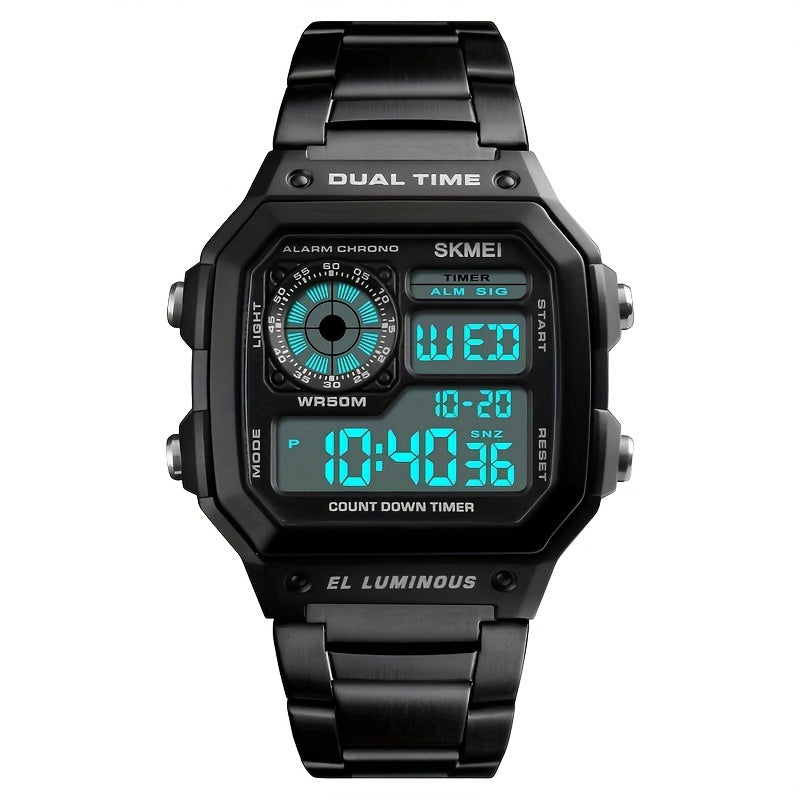 Men's Square Electronic Watch with Luminous Display and Durable Strap