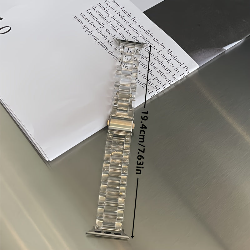 Acrylic Watch Strap for iWatch Men Women Transparent with Deployment Buckle Compatible with Series 3-9