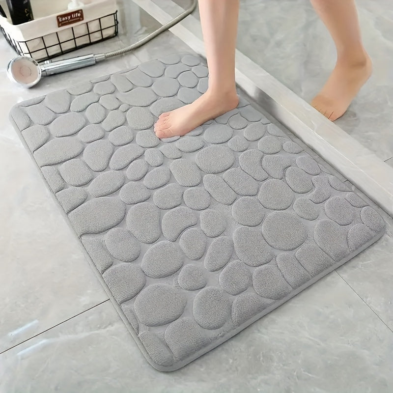 Coral Fleece Bathroom Mat Non-Slip Quick-Dry Low Pile Plush Polyester Pebble Pattern
