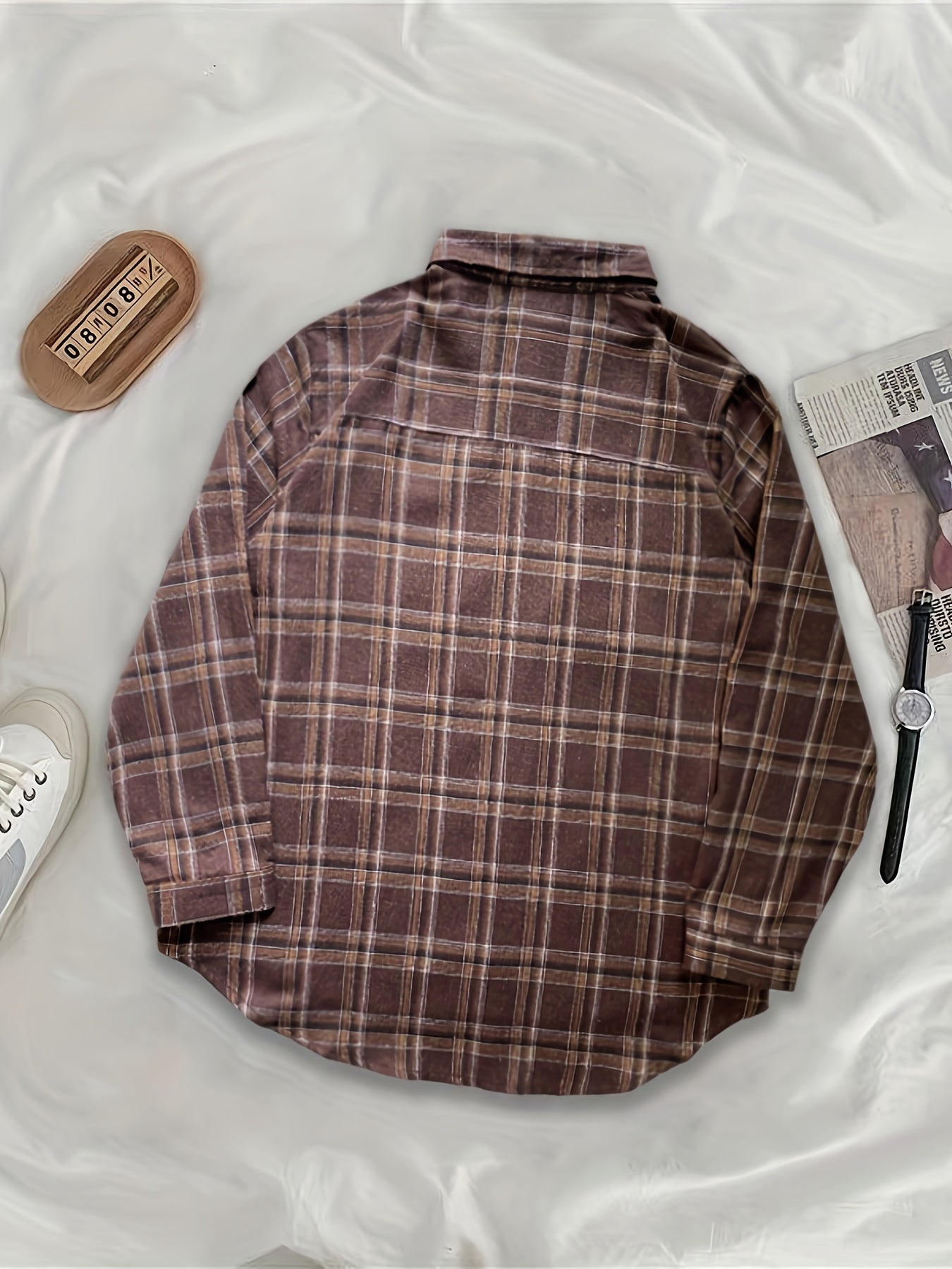 Women's Vintage Plaid Shirt Large Size Long Sleeve Casual Woven Polyester