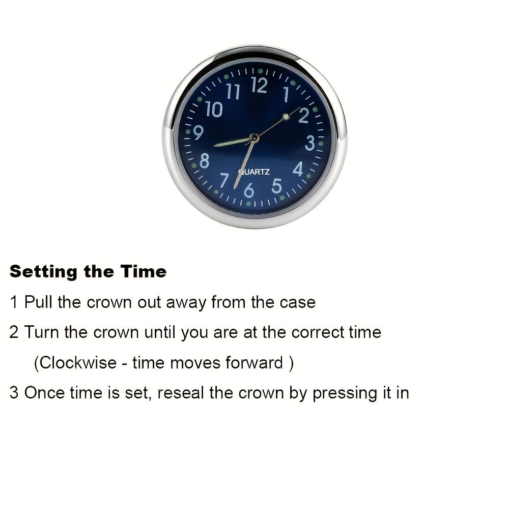 Car Interior Luminous Quartz Clock Stick-On Auto Ornament, Small, Easy Install