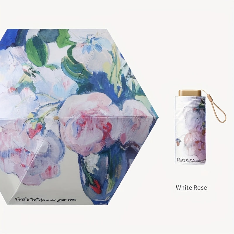 Mini Sun Umbrella Rain Umbrella 6-Fold UV Protection Lightweight Portable