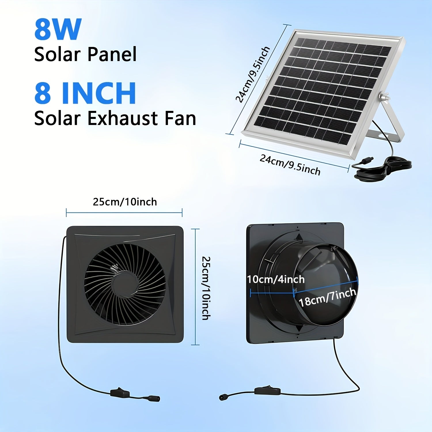 Solar Exhaust Fan Black Solar Powered Ventilator for Attics and Sheds