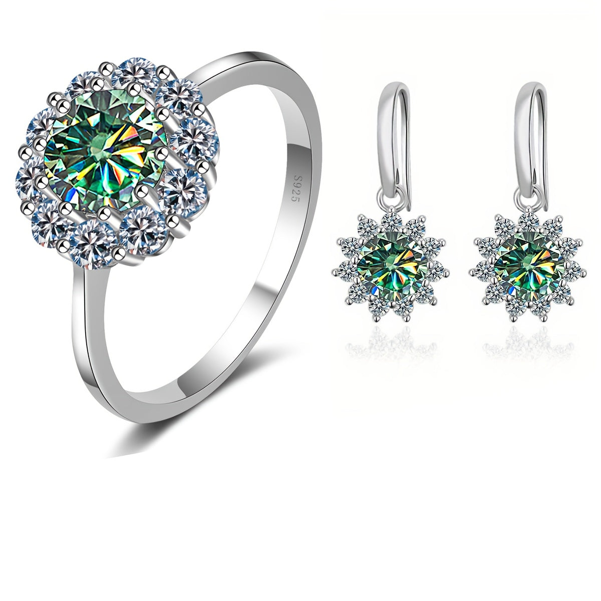 Moissanite Jewelry Set with Ring and Earrings 1 Carat Sterling Silver Engagement Gift
