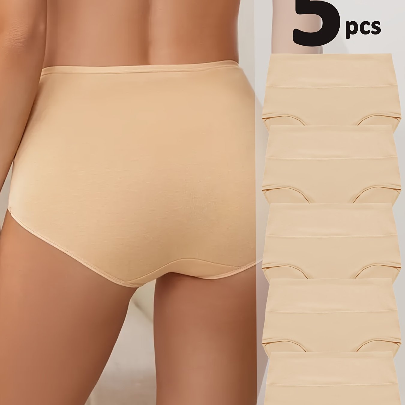 Women's High Waist Cotton Briefs 5-Pack Breathable Solid Color Underwear