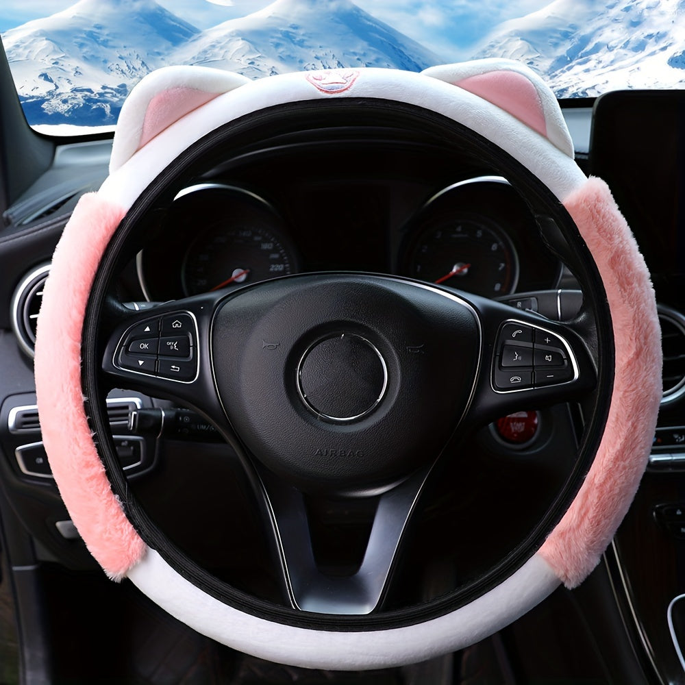 Cute Cat Plush Car Steering Wheel Cover Waterproof Non-slip 37-38cm