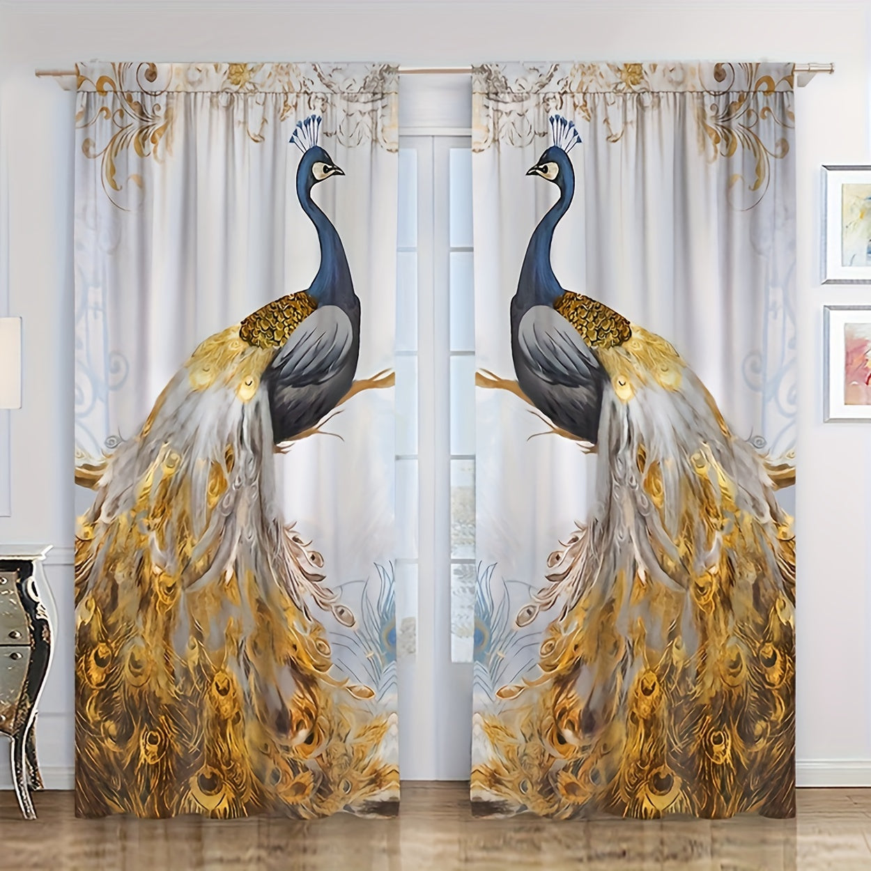 Golden Peacock Polyester Curtains for Windows Light Filtering Bedroom Living Room