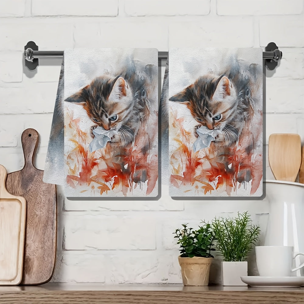 Ultra Soft Kitchen Towels Kitten Tissue Design 40x60cm Absorbent Machine Washable