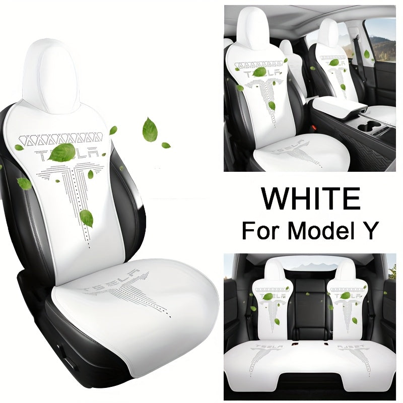5 Seats Nappa Leather Car Seat Cover for Tesla Model Y/3 Breathable Front Rear Cushions