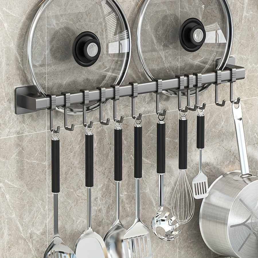 Kitchen Wall Mount Utensil Organizer Rack with Movable Hooks and Shelf
