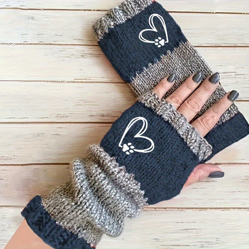 Color-Block Embroidered Knit Mittens for Women Warm Autumn Winter
