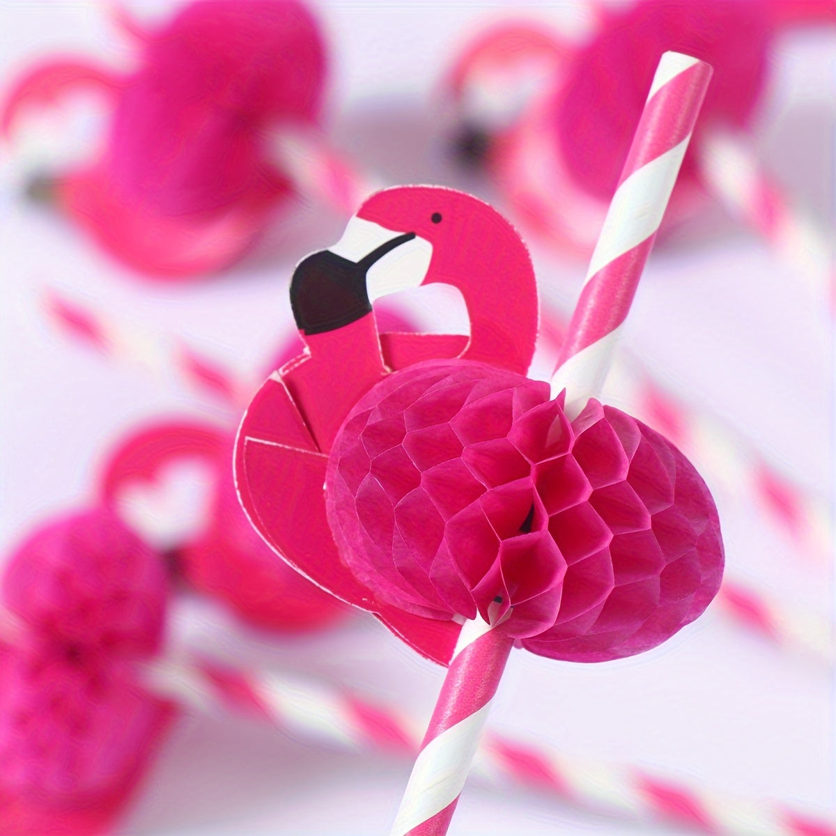 Pink Flamingo Paper Straws Set of 12 for Summer Parties and Tropical Decor