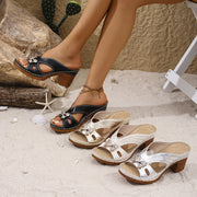 Women's Butterfly Decorated Open-Toe Summer Slippers Casual Outdoor High Heel