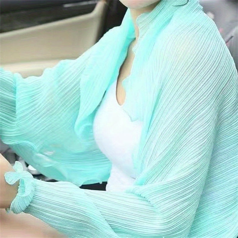 Women’s Wrinkle-Free Chiffon Sun Protection Sleeve Shawl for Driving in Solid Color