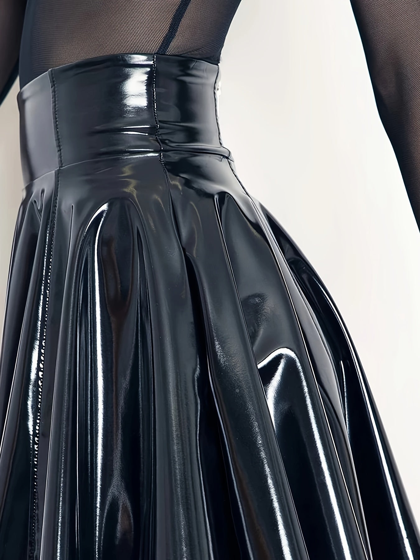 Women Plus Size Faux Leather Pleated Mini Skirt Solid Casual A-Line Summer