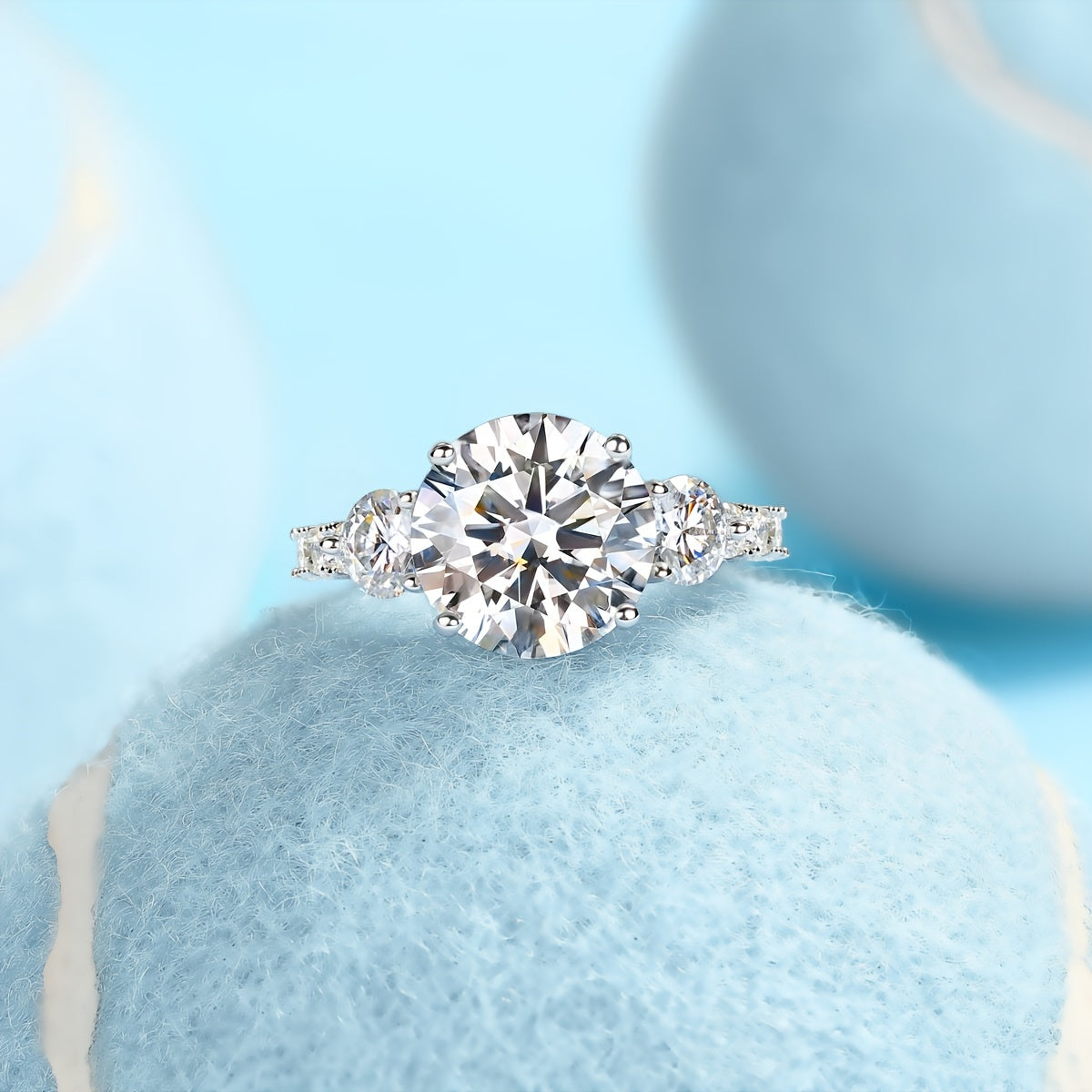 Vintage Bohemian Moissanite Engagement Ring 5 Carat Round Synthetic April Birthstone 18K Gold Plated Silver