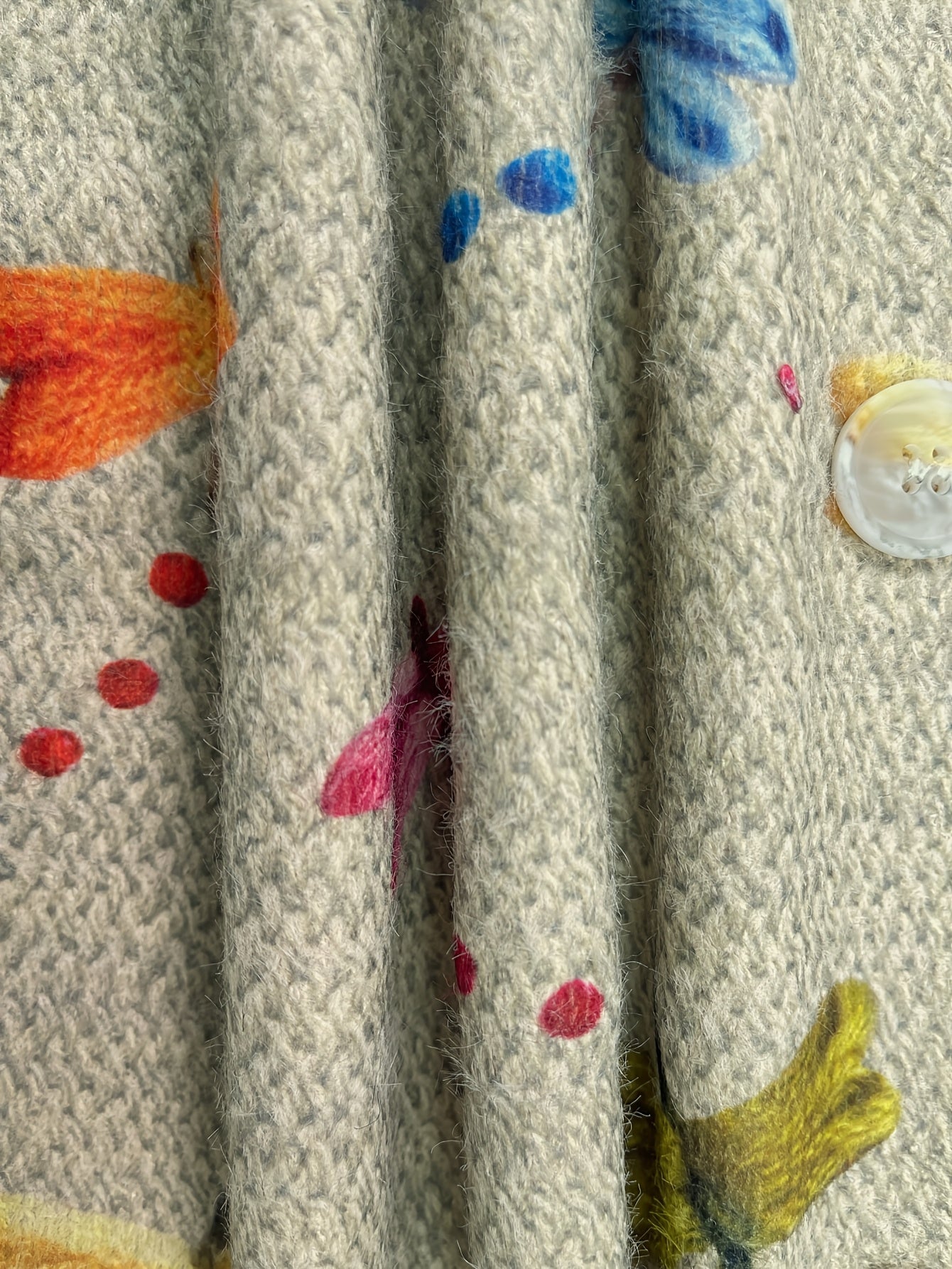 Plus Size Women's Printed Knitted Cardigan V-Neck Long Sleeve Colorful Dragonfly