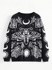 Women's Plus Size Gothic Boho Sweater Long Sleeve Black and White Fall Winter Tops