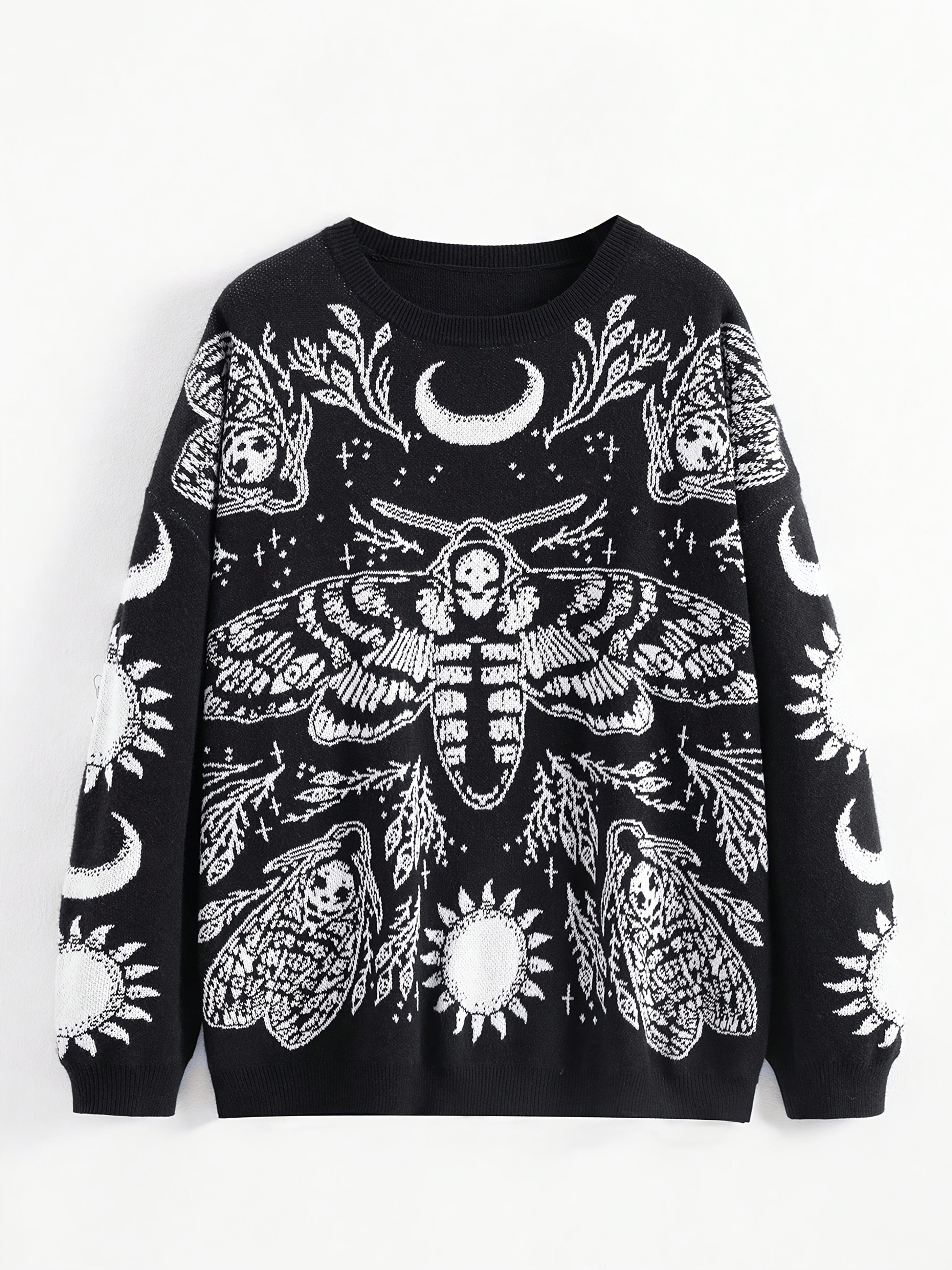 Women's Plus Size Gothic Boho Sweater Long Sleeve Black and White Fall Winter Tops